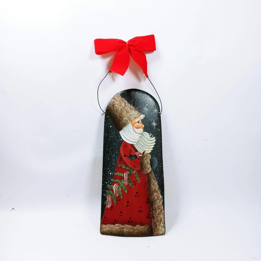 Vtg Father Christmas Wood Rustic Wall Art Starry Night Sky Hand Painted (cby)